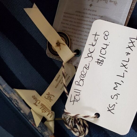 Blue Striped Jacket M Mandarin Collar Two Tone Pockets Pleated Matilda Jane - Picture 5 of 5